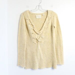 Coincidence & Chance UO pastel yellow knit sweater plunge neck lace up V-neck S